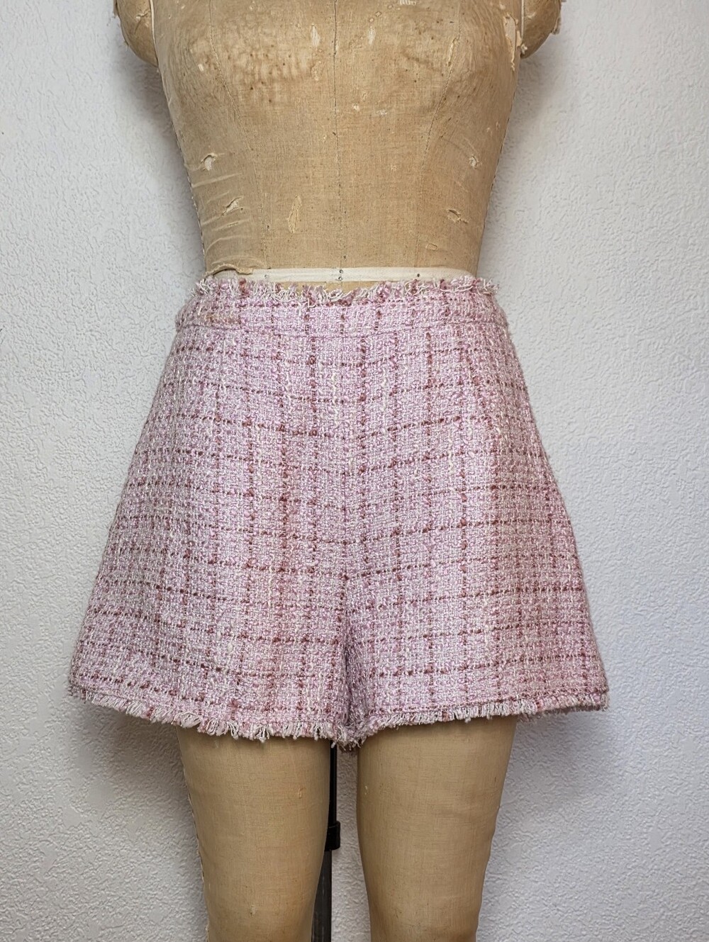 CINQ A SEPT Pink Tweed Coronado High Waisted Shorts - Picture 3 of 7